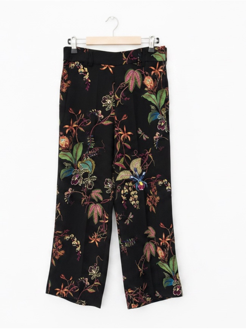 H&M Black Wide-Leg Floral Print Pants